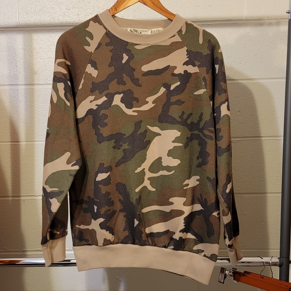 Size L-Vintage 80s 90s Duck Bay Camo Crewneck Sweatshirt